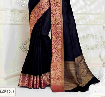 Blue embroidered dupion silk saree with blouse 2