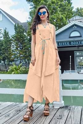 Peach Cotton Fancy Designer Kurtis 1