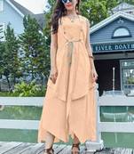 Peach Cotton Fancy Designer Kurtis