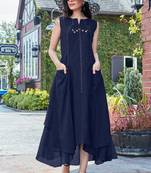 Navy Blue Cotton Fancy Designer Kurtis