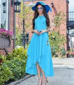 Turquoise Blue Cotton Fancy Designer Kurtis