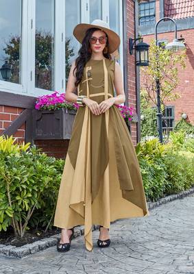 Brown and Beige Cotton Fancy Designer Kurtis 1