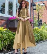 Brown and Beige Cotton Fancy Designer Kurtis