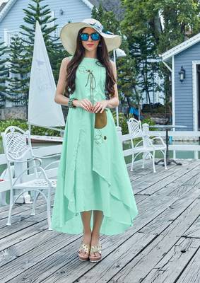 Aqua Blue Cotton Fancy Designer Kurtis 1