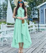 Aqua Blue Cotton Fancy Designer Kurtis