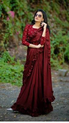 maroon embroidered silk saree with blouse 1