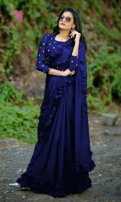   blue embroidered silk saree with blouse 1