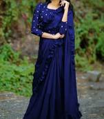   blue embroidered silk saree with blouse