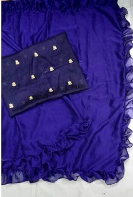   blue embroidered silk saree with blouse 2