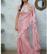   baby pink embroidered silk saree with blouse