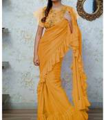   yellow embroidered silk saree with blouse