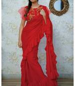   red embroidered silk saree with blouse