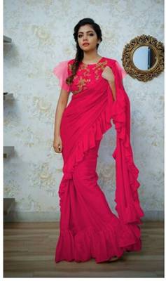   pink embroidered silk saree with blouse 1