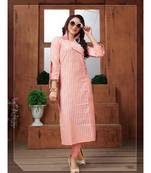 Peach Khadi Cotton Fancy Designer Kurtis