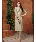 Beige Khadi Cotton Fancy Designer Kurtis