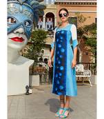 Blue Poly Linen Fancy Designer Kurtis