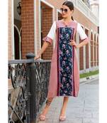 Pink and Navy Blue Poly Linen Fancy Designer Kurtis