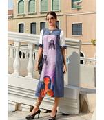 Blue and Purple Poly Linen Fancy Designer Kurtis