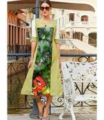 Green Poly Linen Fancy Designer Kurtis