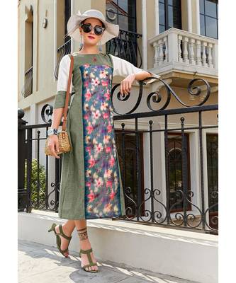 Grey and Blue Poly Linen Fancy Designer Kurtis 1