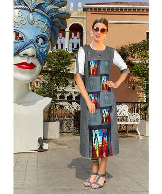 Dark Grey Poly Linen Fancy Designer Kurtis 1