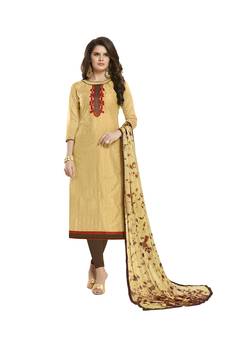 Beige Embroidered Cotton Salwar