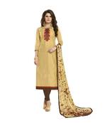 Beige Embroidered Cotton Salwar