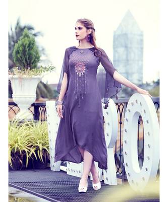 Dark Purple Soft Fluid Silk Fancy Designer Kurtis 1