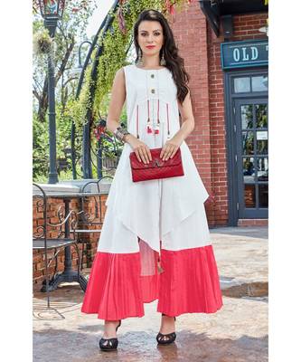 White and Pink Cotton Fancy Designer Kurtis 1