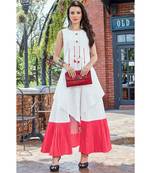 White and Pink Cotton Fancy Designer Kurtis