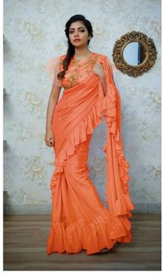   orange embroidered silk saree with blouse 1