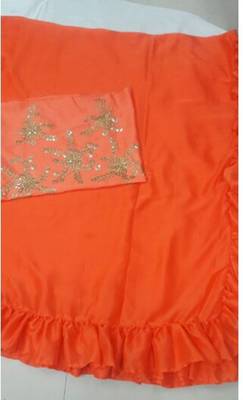   orange embroidered silk saree with blouse 2