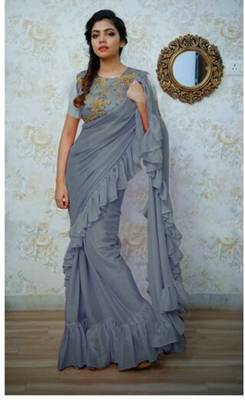  grey embroidered silk saree with blouse 1