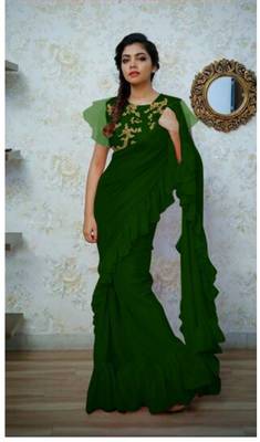   green embroidered silk saree with blouse 1