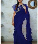   blue embroidered silk saree with blouse