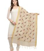 Beige Cotton Silk Embroidered Womens Dupatta