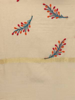 Beige Cotton Silk Embroidered Womens Dupatta 4