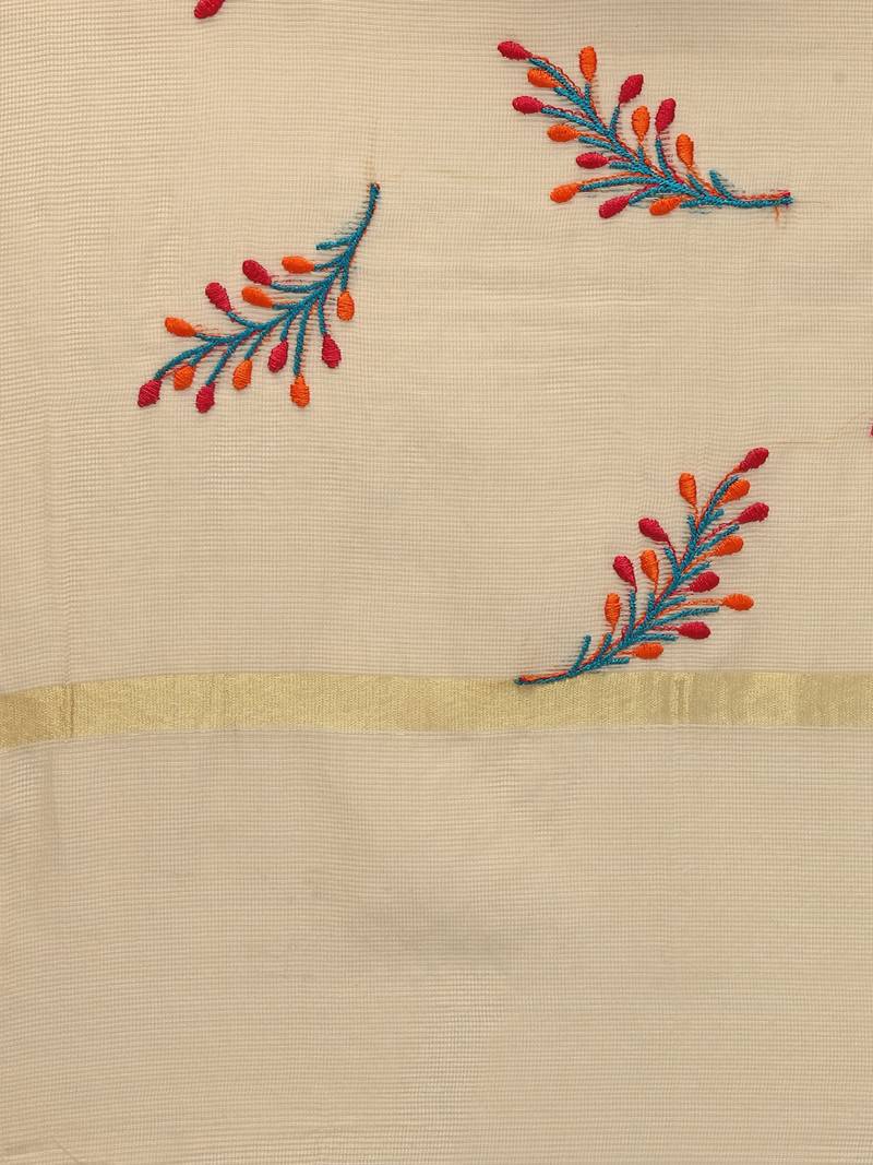 Beige Cotton Silk Embroidered Womens Dupatta
