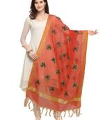Orange Cotton Silk Embroidered Womens Dupatta