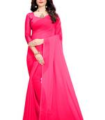 Pink plain faux georgette saree with blouse