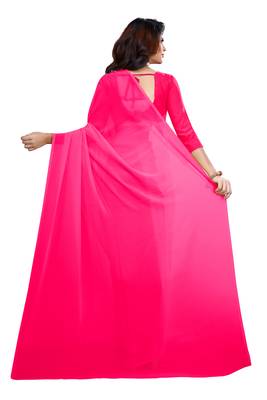Pink plain faux georgette saree with blouse 3