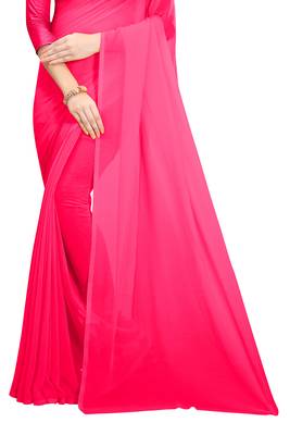 Pink plain faux georgette saree with blouse 4