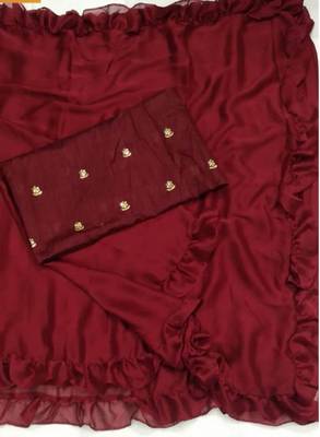  maroon embroidered silk saree with blouse 2