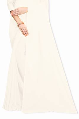 White plain faux georgette saree with blouse 4