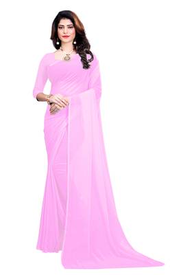 Light baby pink plain faux georgette saree with blouse 2
