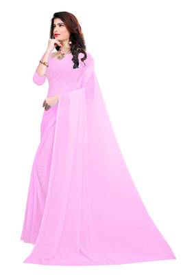 Light baby pink plain faux georgette saree with blouse 3