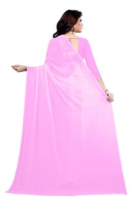 Light baby pink plain faux georgette saree with blouse 4