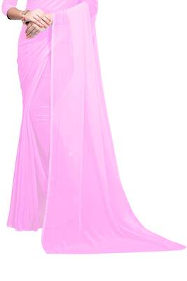 Light baby pink plain faux georgette saree with blouse 5