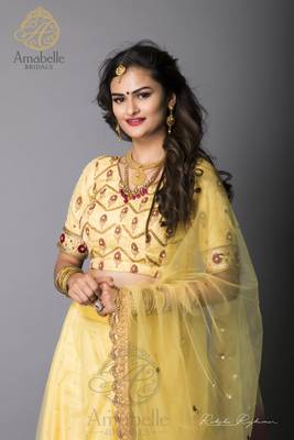 Pale Yellow Brocade And Net Flared Lehenga Choli Dupatta Set 2
