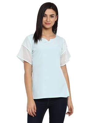 Sky-blue printed crepe party-tops 1